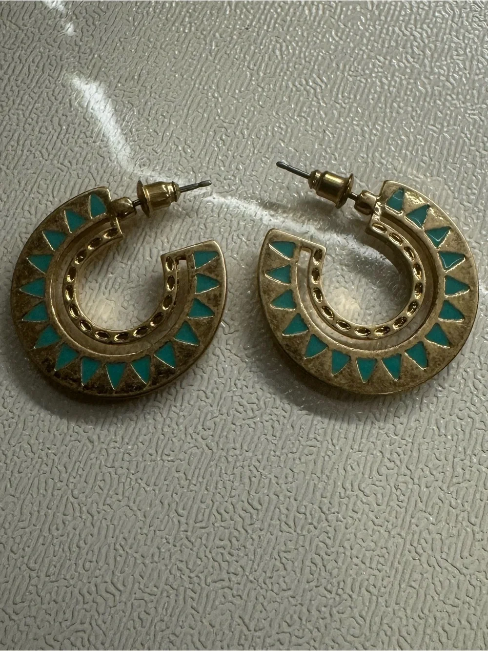 Judson and Company Gold Tone Hoop Earrings With Enamel Western Etching